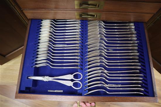 An extensive Victorian canteen of Albany pattern plated flatware, in a fitted mahogany box